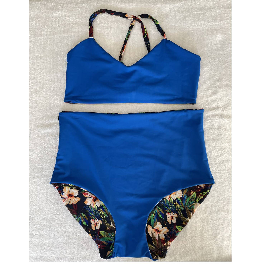 Royal Blue and Floral swimwear set