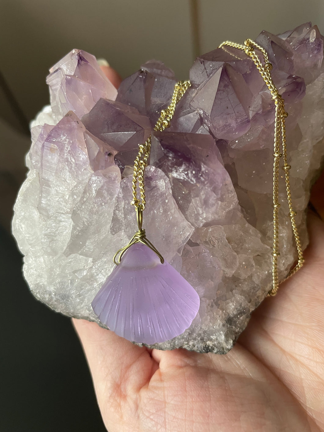 Lavender Sea Glass Seashell Necklace