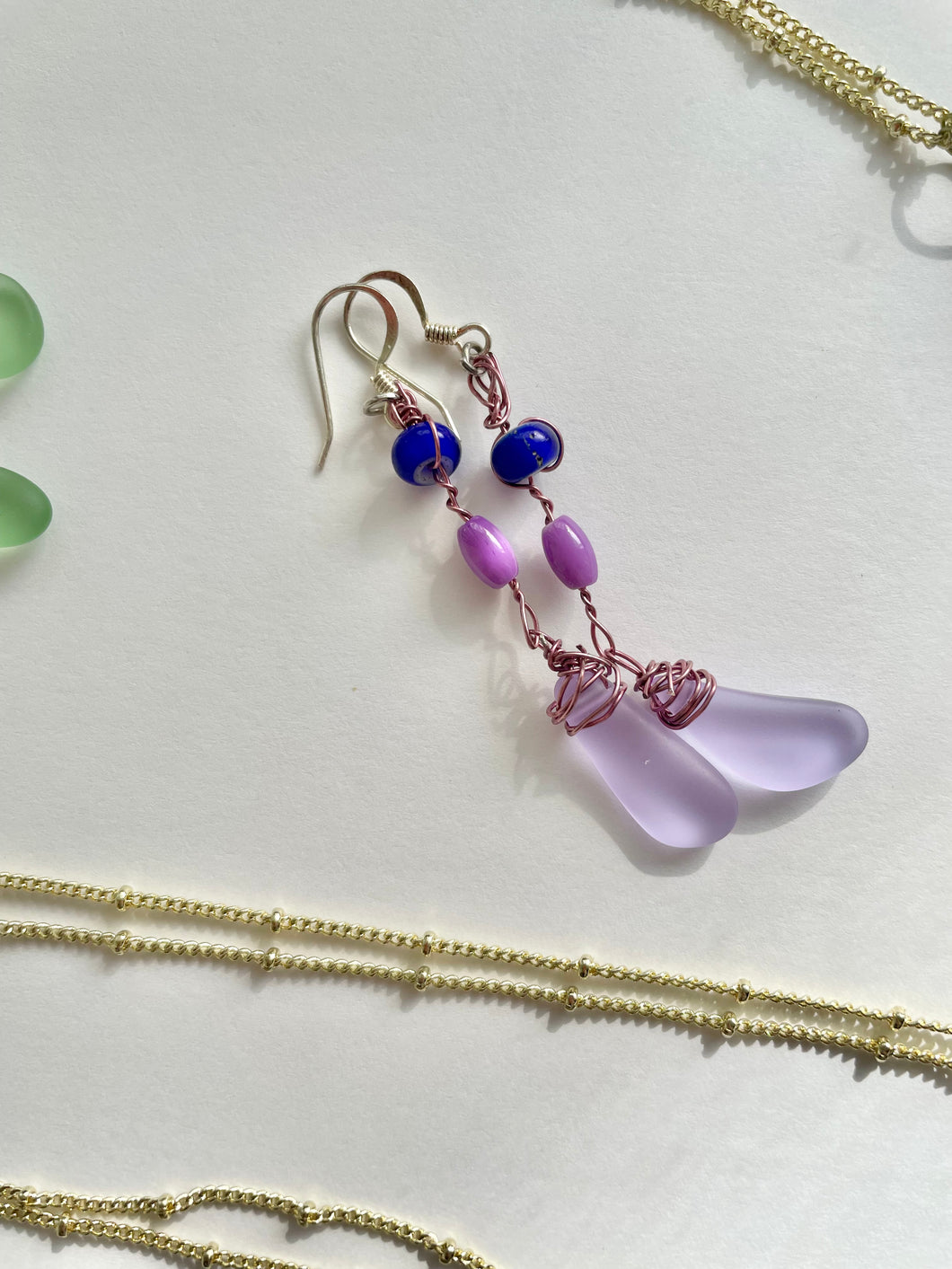 Lavender Beaded Sea Glass Earrings